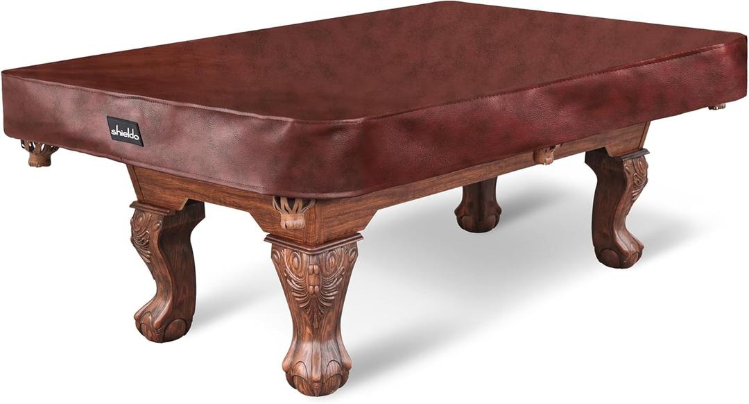 Pool Table Cover, Heavy Duty Leatherette Billiard Pool Table Covers Hard Top, Waterproof & Tearproof Cover for Pool Table 7/8/9 Feet Fitted (Brown/Matte, 7FT-92"LX 52"WX 7"H)