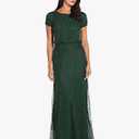 Adrianna Papell Womens Short Sleeve Blouson Beaded Gown (Green, S)