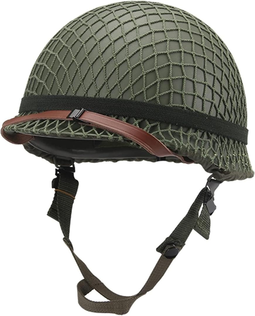SYLPHID Outdoor Green WW2 US M1 Helmet Steel Field with Net Cover cat Eye Belt