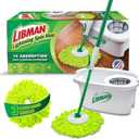 Libman Lightning Spin Mop System Plus 3 Refill Head | Mop and Bucket with Wringer Set | Floor Mop | Spin Mop | Libman Mop | Mops for Floor Cleaning | Hardwood Floor Mop | 4 Total Mop Heads Included
