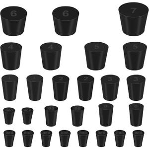 27 Pack (10 Assorted Sizes) 000# - 7# Tapered Lab Bungs Solid Rubber Stoppers