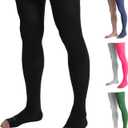 Doc Miller Thigh High Compression Socks - Open Toe, 20-30mmHg for Varicose Veins, Calf, Leg & Ankle Support, Pregnancy & Maternity Stockings, (Large (1 Pair), Black)