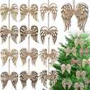 Sotiff 12 Pcs Christmas Wood Ornaments 3.9 x 3.74 in Angel Tree Decor Christmas Farmhouse Rustic Wing Ornaments with Bow Tree Hanging Decorations for Xmas Home Office Fireplace Mantel Winter Party