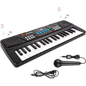M SANMERSEN Kids Piano Keyboard, Piano for Kids with Microphone Portable Electronic Keyboards for Beginners 37 Keys Musical Toy for 3/4/5/6 Year Old Girls Boys (Black)