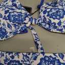 ZAFUL High Waisted Bikini Sets for Women Texture Push Up 2 Piece Swimsuit Knot Front V Neck Bathing Suit Brazilian Cheeky Bottom Blue Floral M