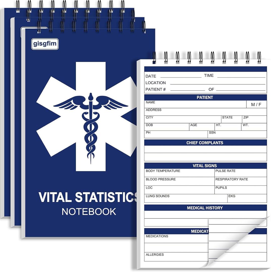 gisgfim 4Pcs EMT First Responders Vital Statistics Notepad EMS Field Notebook EMS Notepad EMT Paramedic Gear 6x3.75Inch Medical Notebook EMS/EMT Gifts for Vital Signs Patient Information 70Sheet/Pad