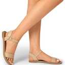 DREAM PAIRS Women's Flat Sandals,Nude,7.5 | Open Toe Adjustable Strap with Elastic, Non-slip, Cushioned, Lightweight Summer Dress Sandals Shoes