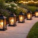 Decorative Black Lanterns Set of 6 with LED Flameless Candles Outdoor & Indoor Lantern Decor with 4 Hour Timer Cross Bar Design Hanging or Tabletop Lanterns 13 Inch