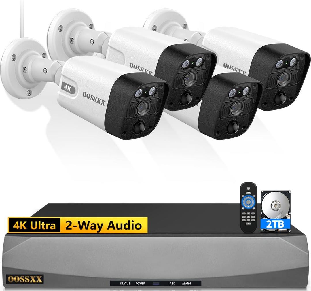 OOSSXX 4K/8.0 Megapixel & 130 Ultra Wide-Angle 2-Way Audio PoE Outdoor Home Security Camera System Wired Outdoor Video Surveillance IP Cameras System