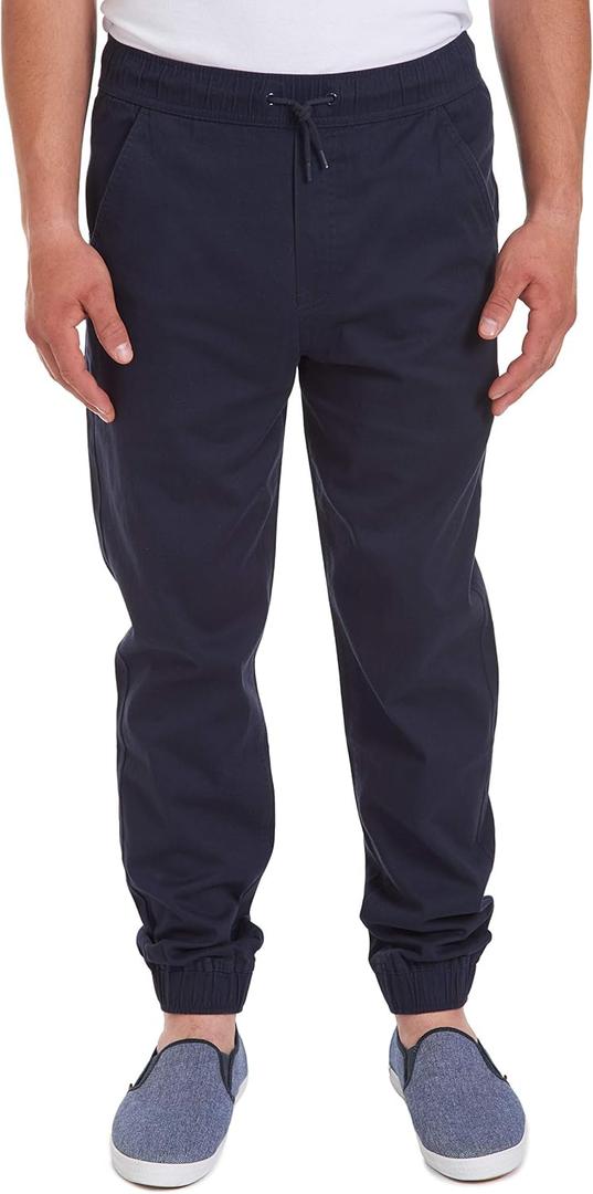 Izod Mens Uniform Jogger Pants, Elastic Waistband with Drawstring Closure, Stretch Twill Fabric (32-34, Navy)