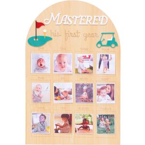 His First Year Golf Photo Board - Hole in One Party Photo Decorations,1st Birthday Photo Wood Board, Golf Prince 1 to 12 Months Photos Display,Golf Themed Monthly Milestone Photos Sign