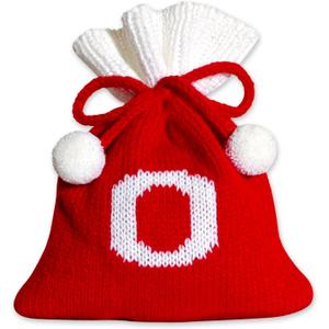 2 x Christmas Knit Drawstring Gift Bag Xmas Red and White Santa Sack with Alphabet Letter Design Reusable Wrapping Bag for Xmas Candy Goodie Party Favor 6.5 x 5.1 Inch Letter O