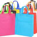 Supersize 12 Pack Reusable Non Woven Gift Bags with Handles Party Fabric Tote Bags Treat Bags for Birthday Favors, Snacks 12 Colors (9.8 x 13.8 x 4 inches)
