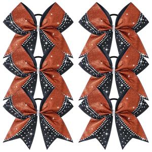 6PCS Glitter Cheer Bow Large Cheer Bows Rhinestones Hair Bows Girls 8"Cheerleading Bows Bulk Elastic Band Ponytail Holder for Teen Girls College Sports Competition Red Black