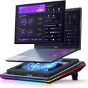 Ilano V12 Ultra Laptop Cooling Pad with Smart Software Control, RGB Gaming Laptop Fan Cooler Stand, 5.5" Turbo Fan, Adjustable Speed, 3-Port USB 3.0 Hub, 3 Height Stands, for 15.6"-19" Laptops, Black