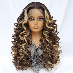 Felek Honey Blonde Wig Long Synthetic Loose Wave Lace Front Wigs for Black and White Women Ombre Brown 13x6 HD Transparent Lace Frontal Wigs Pre Plucked Wear and Go Glueless Curly Wig 24 inch P4/27