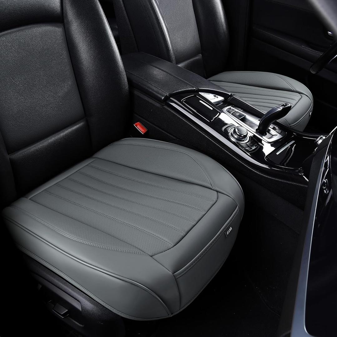 BWTJF Gray Car Seat Cover 2 Pack, Universal Leather Front Seat Covers Bottom Protector, Anti-Slip and Full Wrapping Edge Compatible with Most of Vehicles - SUVs/Sedans/Pickup Trucks