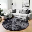 ONASAR Tie-Dyed Dark Grey Round Area Rugs 5ft, Ultra Soft Bedroom Circle Rug for Kids Girls Teen Room, Fluffy Plush Shaggy Carpet Floor Mats for Baby Nursery Living Room Playroom Home Decor