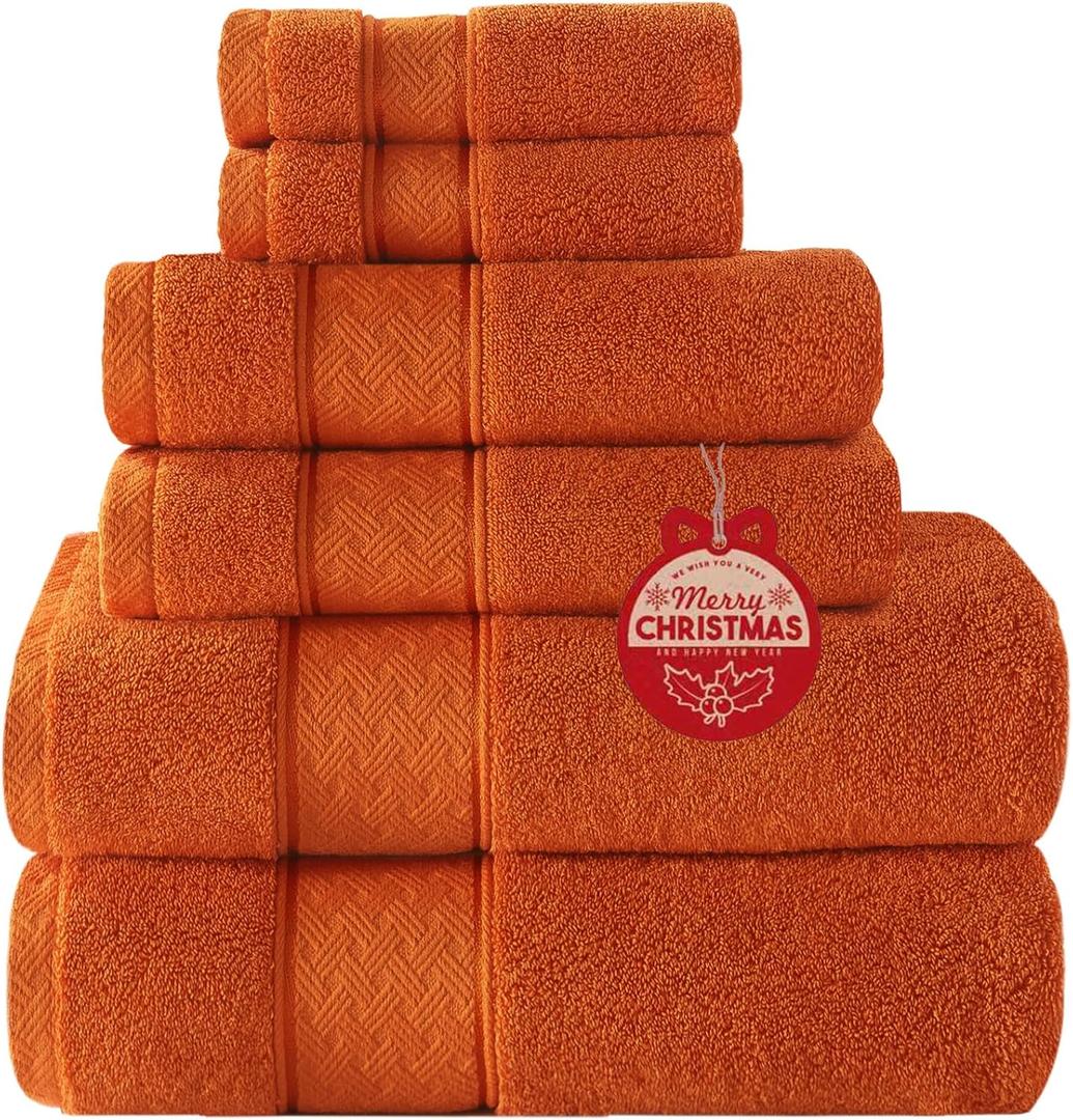 COZYART Orange Bath Towel Set 6 Piece, 2 Bath Towels 2 Hand Towels 2 Washcloths, Luxury 100% Turkish Cotton 650GSM Hotel Quality, Soft, Absorbent, Towel Sets for Bathroom