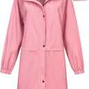 CREATMO US Women's Long Waterproof Rain Coats Lightweight Rain Jacket Packable Windbreaker with Removable Hood, Size L