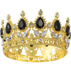 uxcell Mini Crown Cake Toppers, Alloy Queen Princess Little Crown Tiara Cupcake Heart Shaped with Crystal for Birthday Cake Decor Wedding Party, Gold/Black