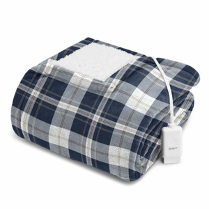 Sunbeam Microplush Sherpa Electric Heated Throw Blanket-Black/White Plaid 60×70"