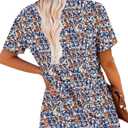 Angerella Women Tunic Tops Dressy Casual Summer Short Sleeve Shirts Floral Loose Fit Pleated Boho Top S-3XL (L)