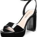 DREAM PAIRS Platform High Heels for Women Chunky Round Open Toe Ankle Strap Stylish Heeled Sandals for Party Prom Wedding (8, Black)
