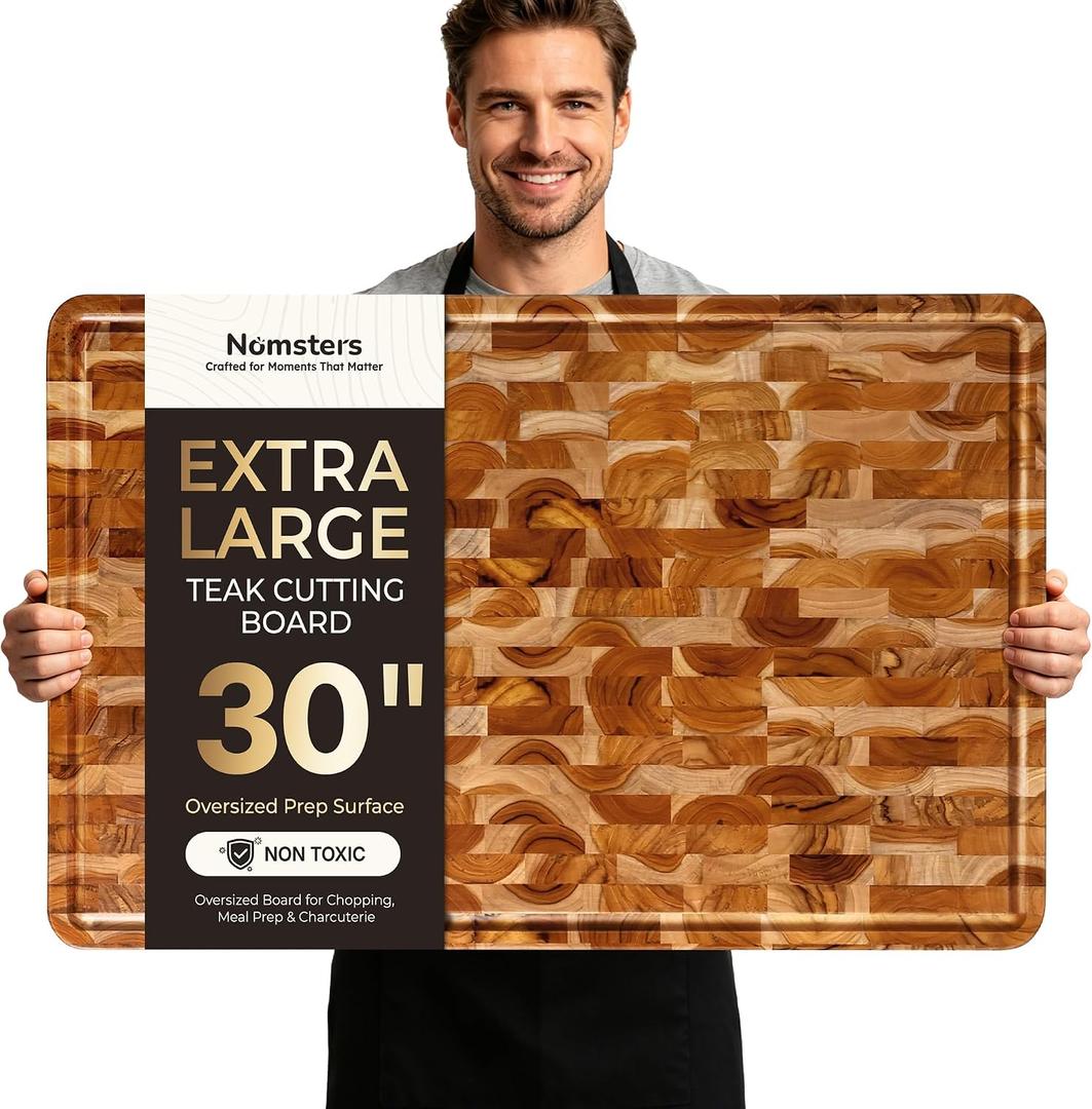 Teak Wood 30in Noodle Board End Grain Large Cutting Board for Kitchen, 30*20 inch