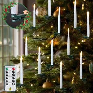 16 PCS Christmas Tree Candle Lights with Green Clips Flameless LED Taper Candles with Remote for Christmas Tree Decor (16pcs,White(B))