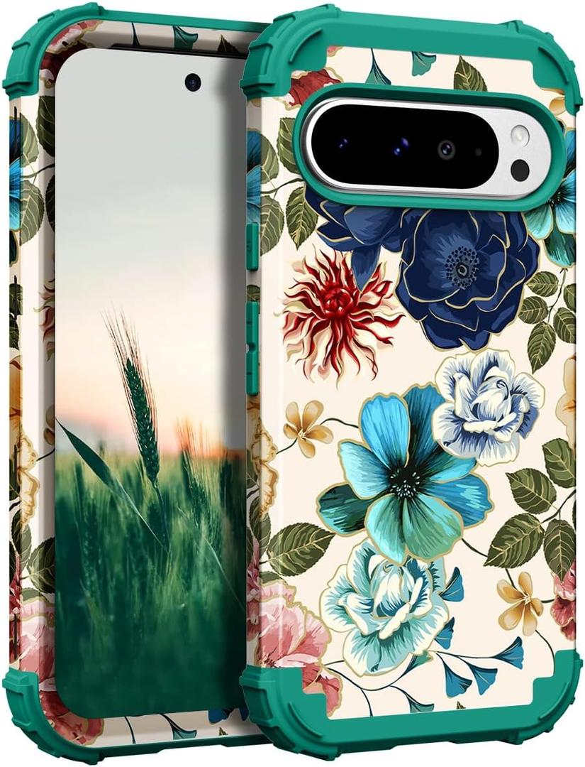 Hocase for Google Pixel 9 Pro XL Case, Shockproof Heavy Duty Protection Hard Plastic+Silicone Rubber Bumper Hybrid Protective Case for Google Pixel 9 Pro XL 6.8" 2024 - Teal