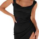 BEAGIMEG Women's Sexy Bodycon Sleeveless Ruched Backless Slit Tie Back Club Party Mini Dress (Large, Black)