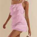 SOLY HUX Women's Mini Dress One Shoulder Ruffle Mesh Dresses Layered Backless Vacation Party Sundresses Size L