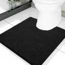 Smiry Luxury Chenille Toilet Rugs U-Shaped 20x20, Soft Absorbent Non-Slip Contour Bathroom Rugs for Toilet, Machine Washable Contoured Bath Mats, Black
