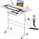 GTPLAYER Small Standing Desk Adjustable Height Small Computer Desk Mobile Portable Rolling Laptop Table with Wheels 32" Computer Workstation Sit Stand Desks Portable Standing Table Treadmill desks (Cf-white)