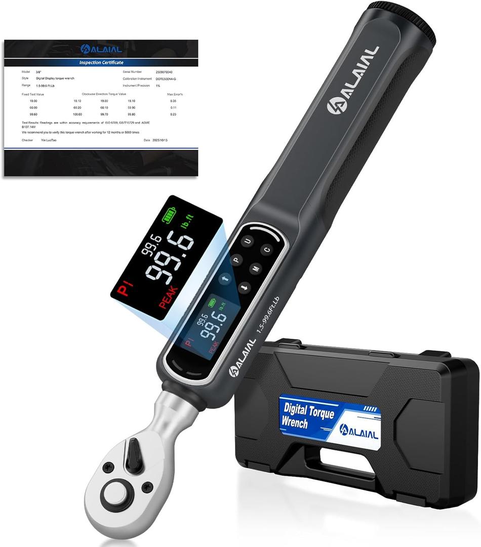 Digital Torque Wrench 3/8 Drive, 1.5-99.6Ft.Lb/2-135Nm Dual Direction Rachet Wrench with Vibration, Buzzer, LED Alert, Electronic Torque Wrench for Bicycle, Motorcycle, Car Tire, Mechanical