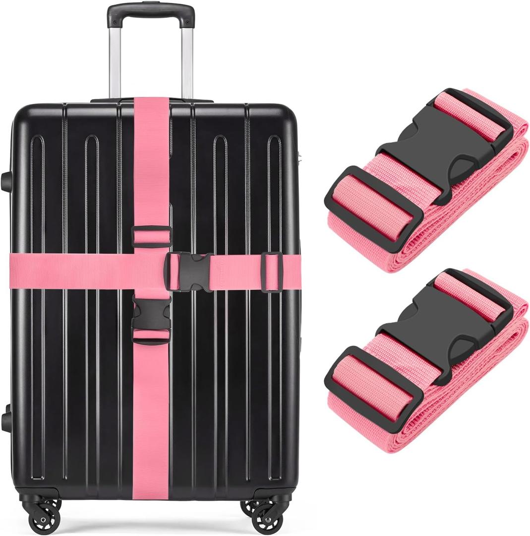BILIONE Luggage Straps, 79" Long Belts Keep Suitcase Secure While Traveling, TSA Approved Add a Bag Premium Accessory for Travel Bag Closure (2PCS Pink)