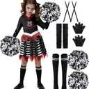 Spooktacular Creations Kids Halloween Cheerleader Costume, Zombie Cheerless Costume for Girls, Dead Cheer Outfit Toddlers (Large(10-12 yrs), Black)