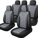 CAROMOP Luxury Faux Leather&Fabric Car Seat Covers Full Set with Breathable 3D Foam Back Support,Universal Comfortable Seat Covers for Cars,Trucks,SUVs, Front Armrests Compatible(5-Seat Black/Grey)