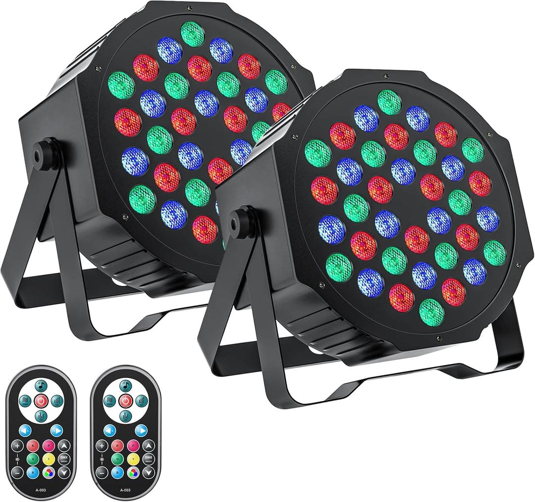 U`King LED Par Lights DJ Stage Light Corded RGB 36 LED with Sound Activated Remote Control DJ Uplighting for Wedding Party Club Christmas Stage Lighting (2 Packs)