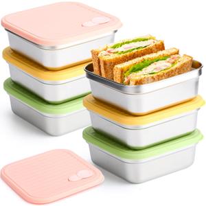 Honeydak 6 Pcs Stainless Steel Sandwich Containers Bulk Reusable Lunch Bento Box Food Storage with Leak Proof Lid for Fruit Salad Snacks, Office Workers Travel Picnic Party