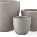 Kante 18",14",10" Dia Concrete Round Planters (Set of 3), Outdoor Indoor Large Planter Pots with Drainage Hole and Rubber Plug for Home Patio Garden, Weathered Concrete