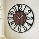 1st owned Large Wall Clock for Living Room Decor- 24" Decorative Antique Silent Non Ticking,Battery Operated,Black Metal,Wood Clocks for Farmhouse,Dining Room,Bedroom,Kitchen - Arabic Numerals