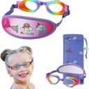 Kids Swim Goggles No Hair PullKids Goggles Fabric Strap, Swimming Goggles with Case for Children Boys Girls (1pk Fish Bungee - Purple Mermaid)