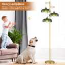 QIYIZM Glass Floor Lamp for Living Room,Bedroom,Mid Century Modern Standing Lamp Brass Tree 3 Light Tall Floor Lamps Vintage Retro Floor Lights Gold Green Flower Lamp Shade Farmhouse Boho Bohemian