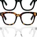 REAVEE 3 Pack Retro Oversized Reading Glasses for Women Blue Light Blocking Cute Square Computer Readers Spring Hinge