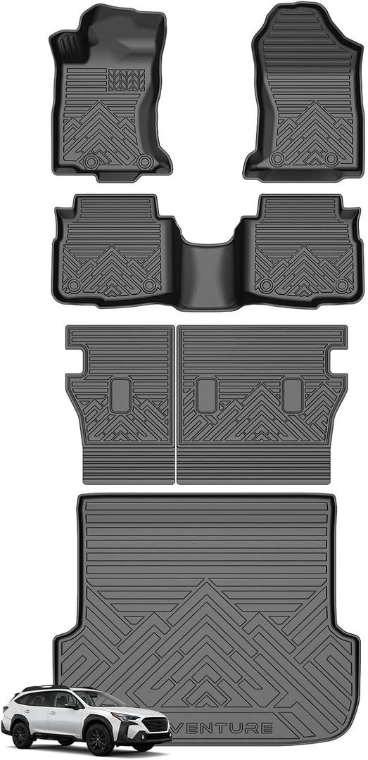 TGBROS Floor Mats for Subaru Outback 2020-2025, All Weather TPE Liners Full Set with Cargo Liner & Back Seat Protector, Non-Slip Black 6PCS