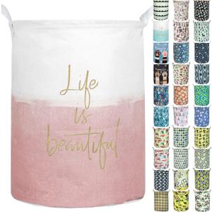 Merdes 19.7 Waterproof Foldable Laundry Hamper, Dirty Clothes Laundry Basket, Linen Bin Storage Organizer for Toy Collection (Life Pink)