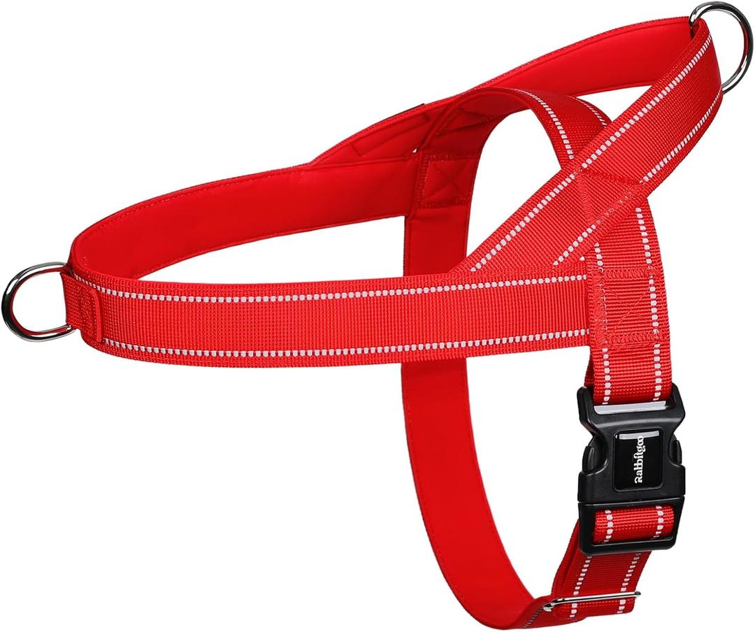 rabbitgoo Dog Harness No Pull, Quick Fit for Large Dogs with Soft Padded Handle, Chest Adjustable Reflective Pet Vest, No Choke Escape Proof for Walking Training, Red L
