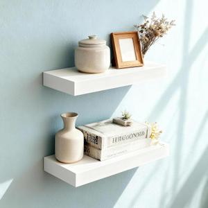 Floating Shelves for Wall(Set of 2)-16 Inch White Wood Wall Shelf with Invisible Brackets for Bathroom,Bedroom,Drawingroom,Kitchen for Decor(White 2pcs)